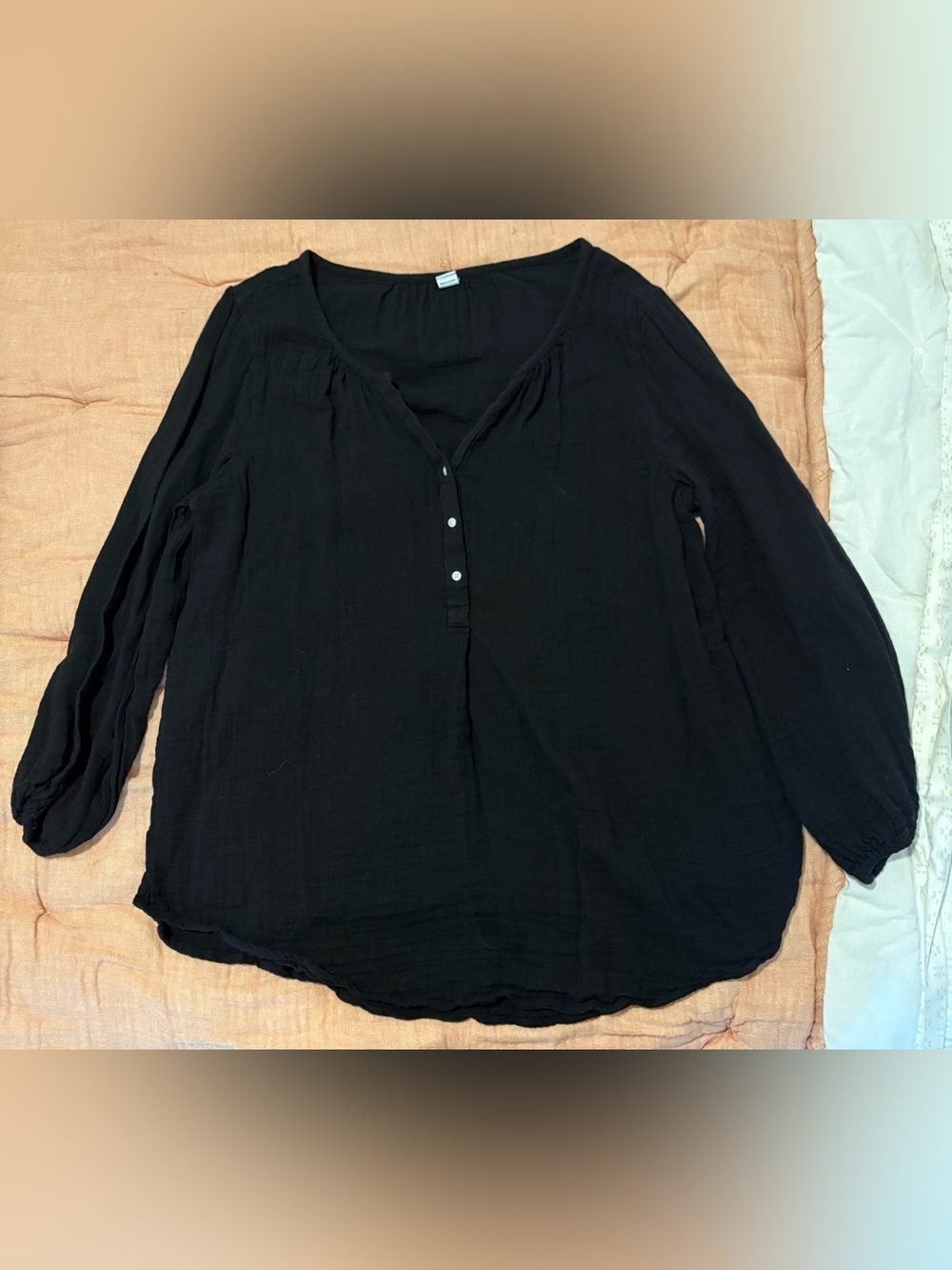 Old Navy Black Long-Sleeve Button Henley Blouse
